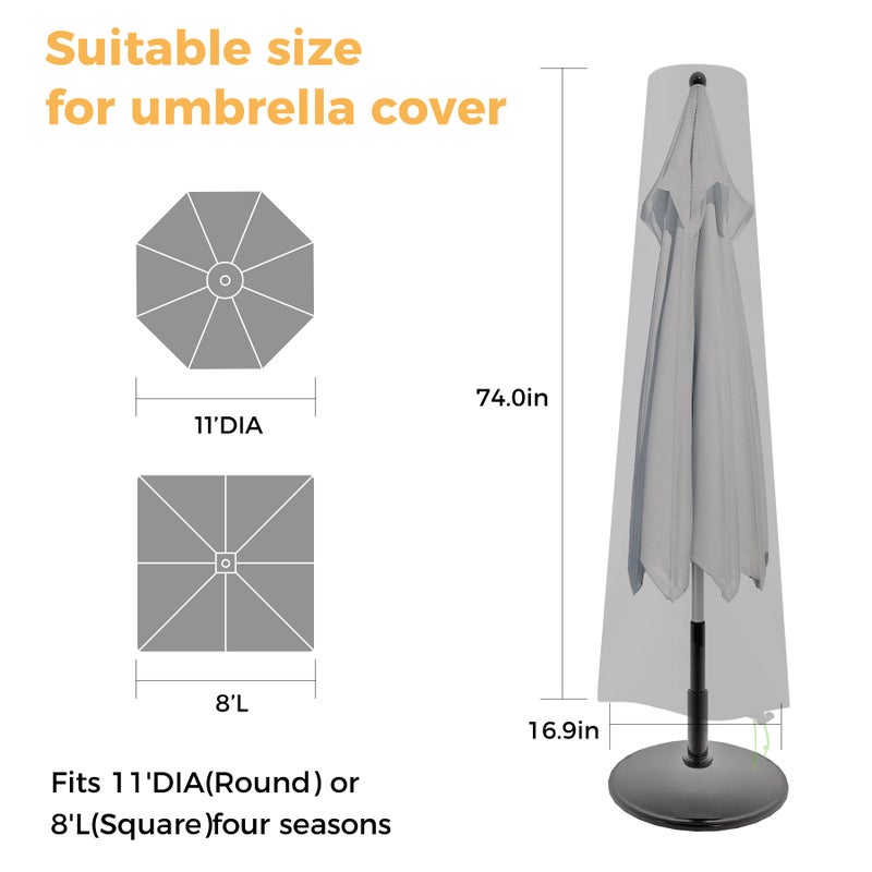 REDRICH Patio Umbrella Cover with Push Rod - Waterproof Patio Parasol Covers with Zipper for 7ft to 11ft Outdoor Umbrellas - Image 2